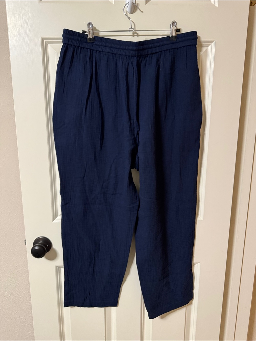 J. Crew Navy Gauze Drawstring Women's Cotton Pants - Picture 5 of 9